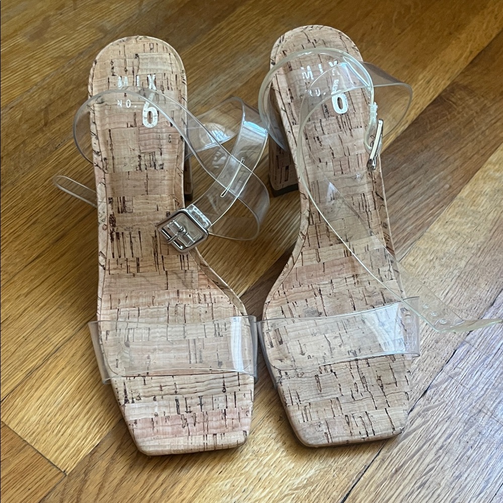 Mix No. 6 Cork and Clear Strap Heels